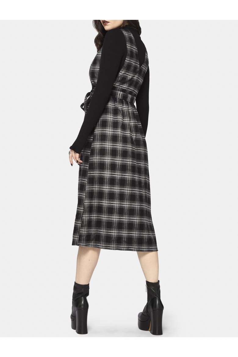 Lochan Check Wrap Pinafore Midi Dress, Alternate, color, Black