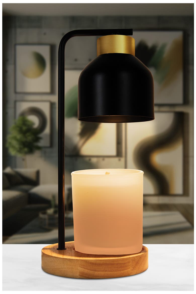 Obsidian Glow Candle Warmer Lamp, Alternate, color, BLACK/GOLD/WOOD