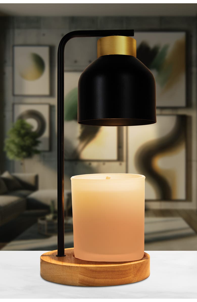 Luze Obsidian Glow Candle Warmer Lamp, Alternate, color, Black/Gold/Wood