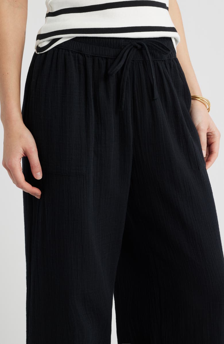 Caslon<sup>®</sup> Wide Leg Gauze Pants, Alternate, color, Black