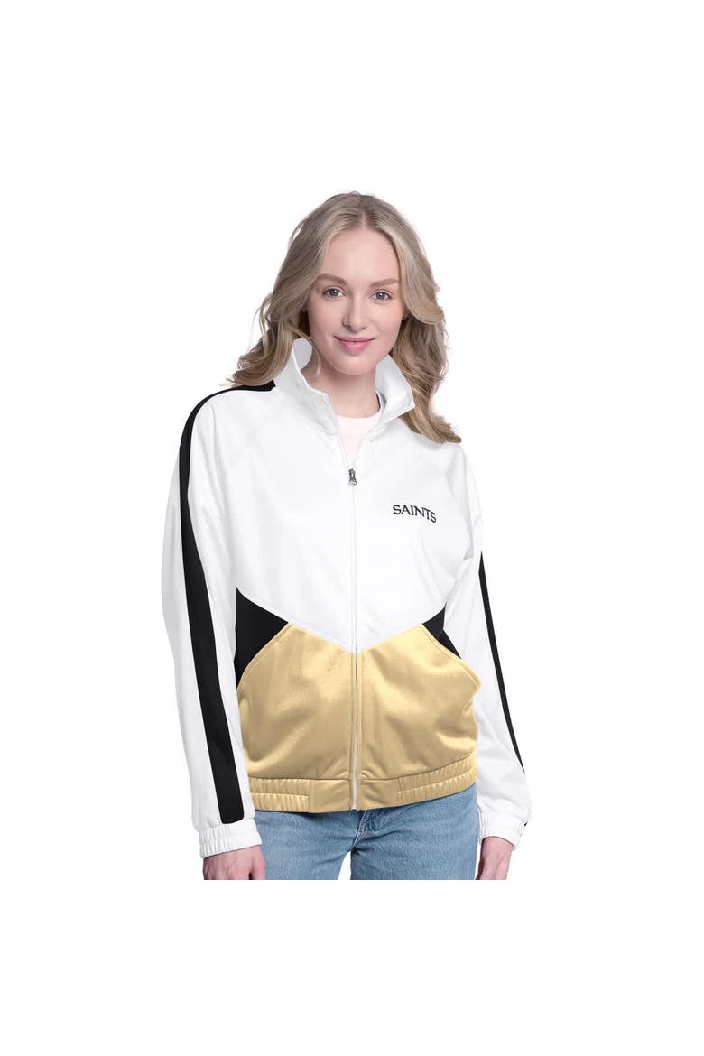 Women's G-III 4Her by Carl Banks White/Black New Orleans Saints Rally Rhinestone Full-Zip Track Jacket, Main, color, White