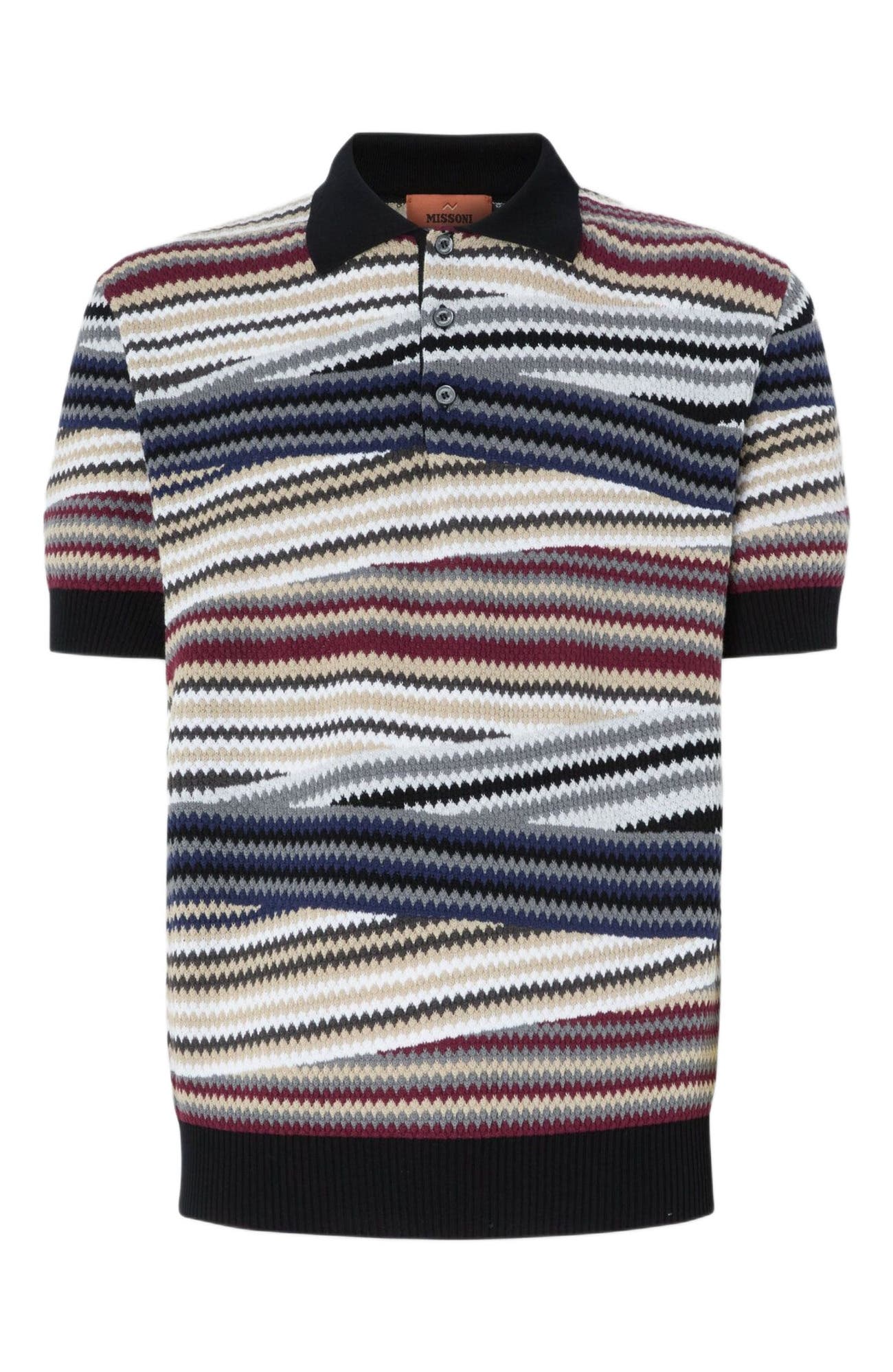 Short Sleeve Polo With Buttons And Striped Zigzag Pattern - image 2