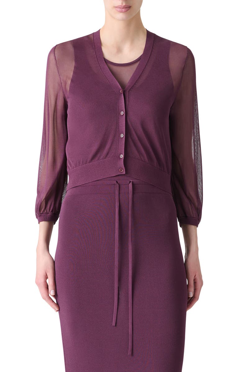 Akris punto Sheer Crop Cardigan, Main, color, Blackberry