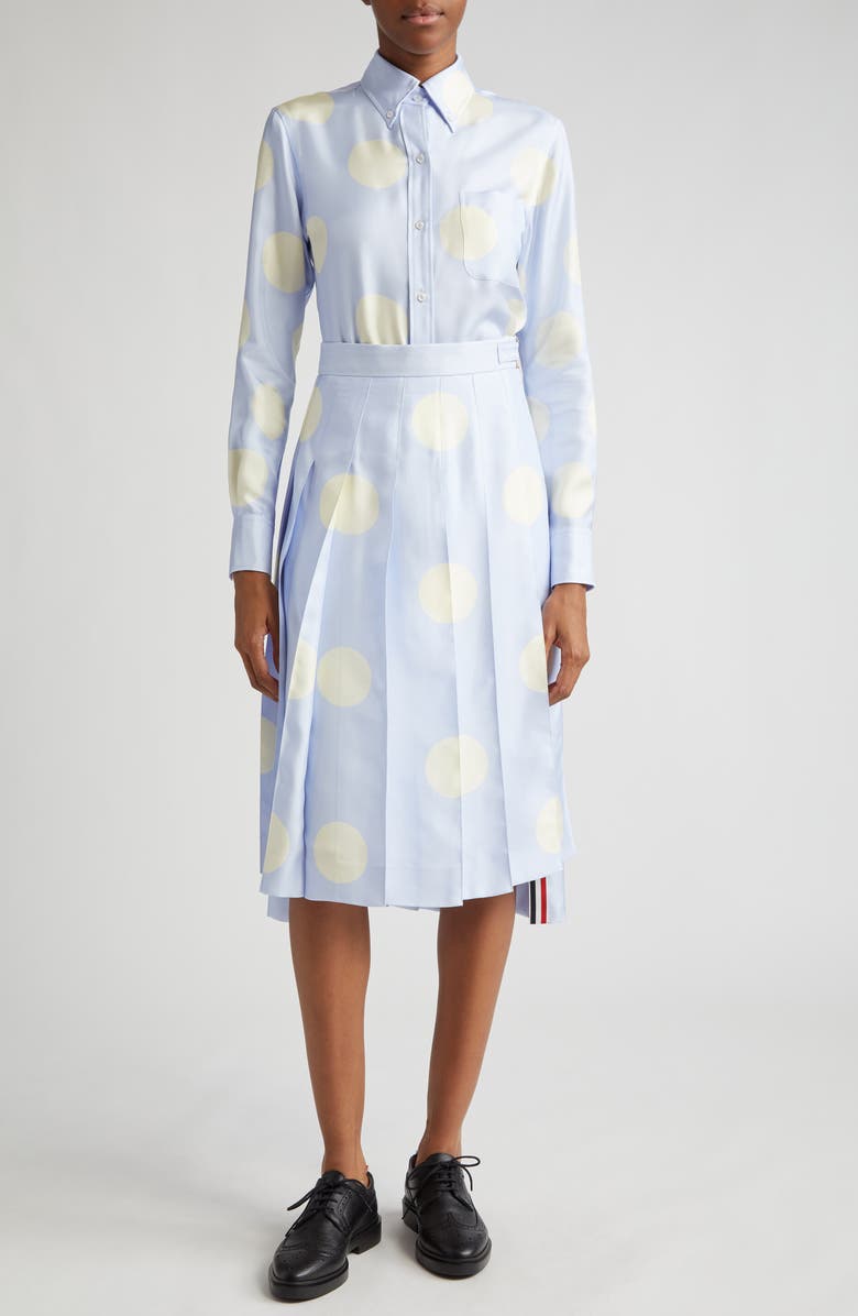 Thom Browne Polka Dot Silk Button-Down Shirt, Alternate, color, 