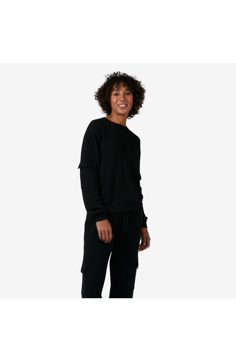 TomboyX Modal Cloud Waffle Long Sleeve Cargo Crew, Main, color, Black Beauty