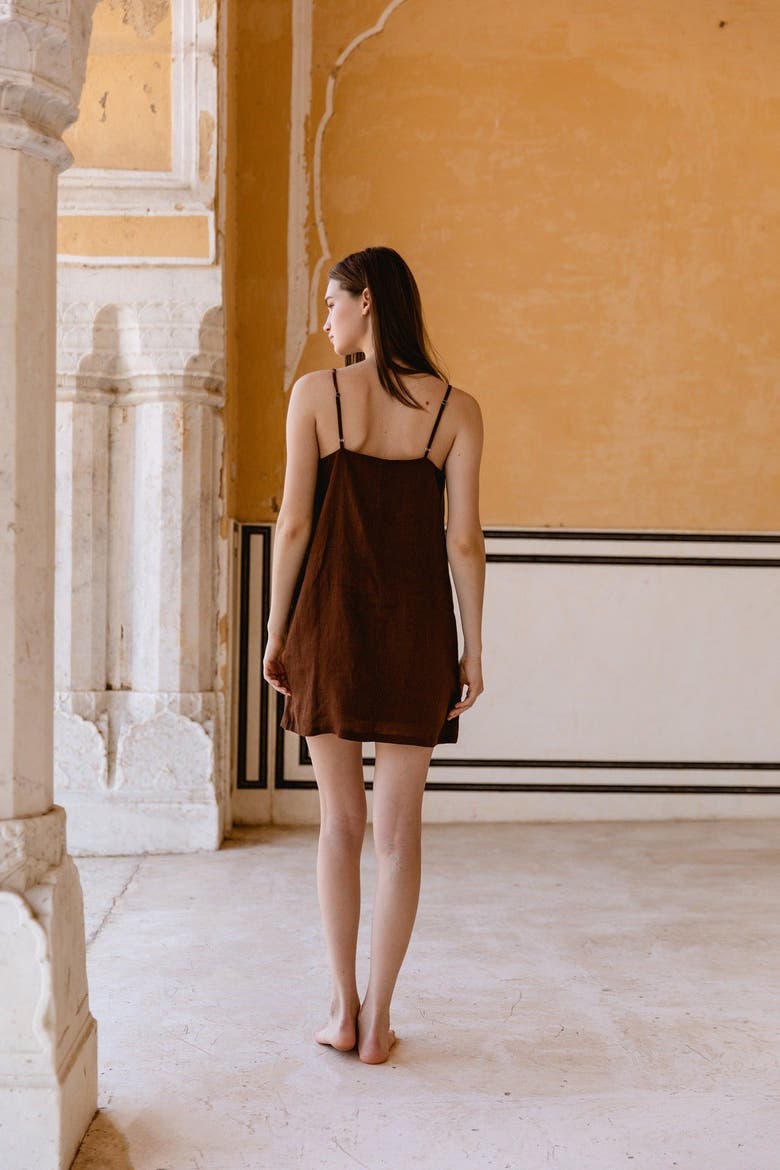 Suki Linen Mini Dress, Alternate, color, Chocolate - XS/S