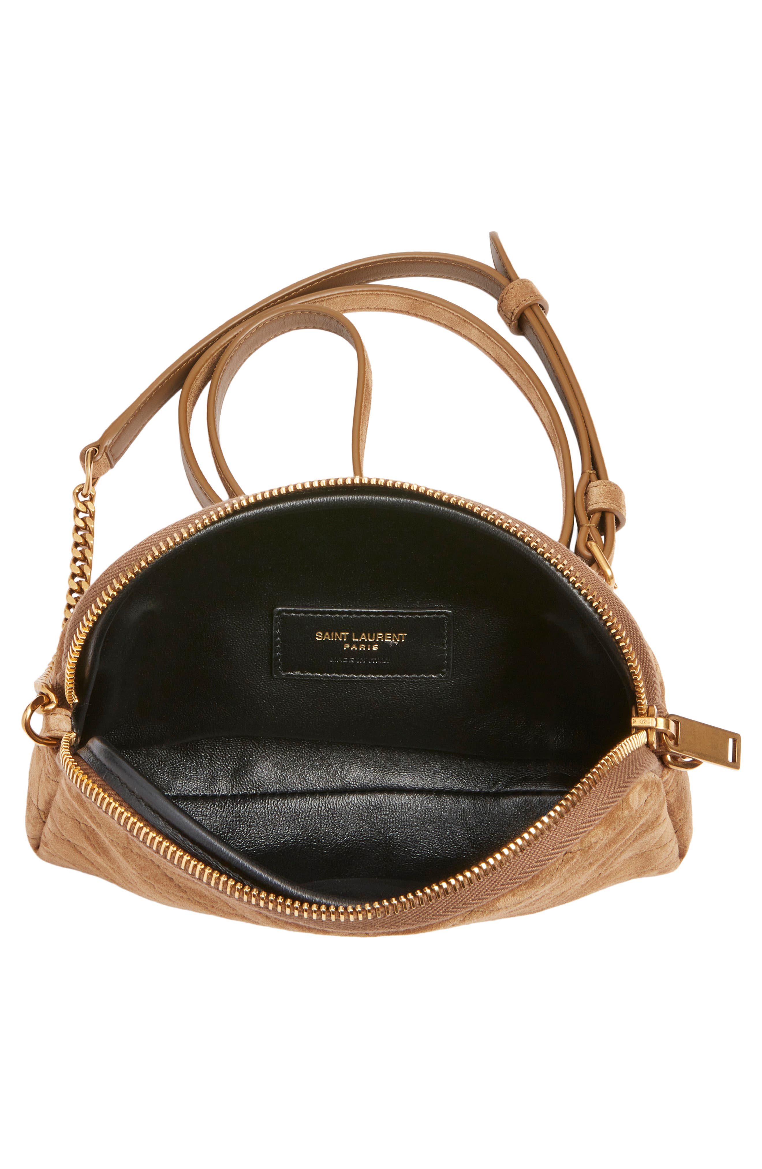 Saint Laurent Gaby Cassandre Quilted Suede Crossbody Pouch, Alternate, color, Golden Leaf