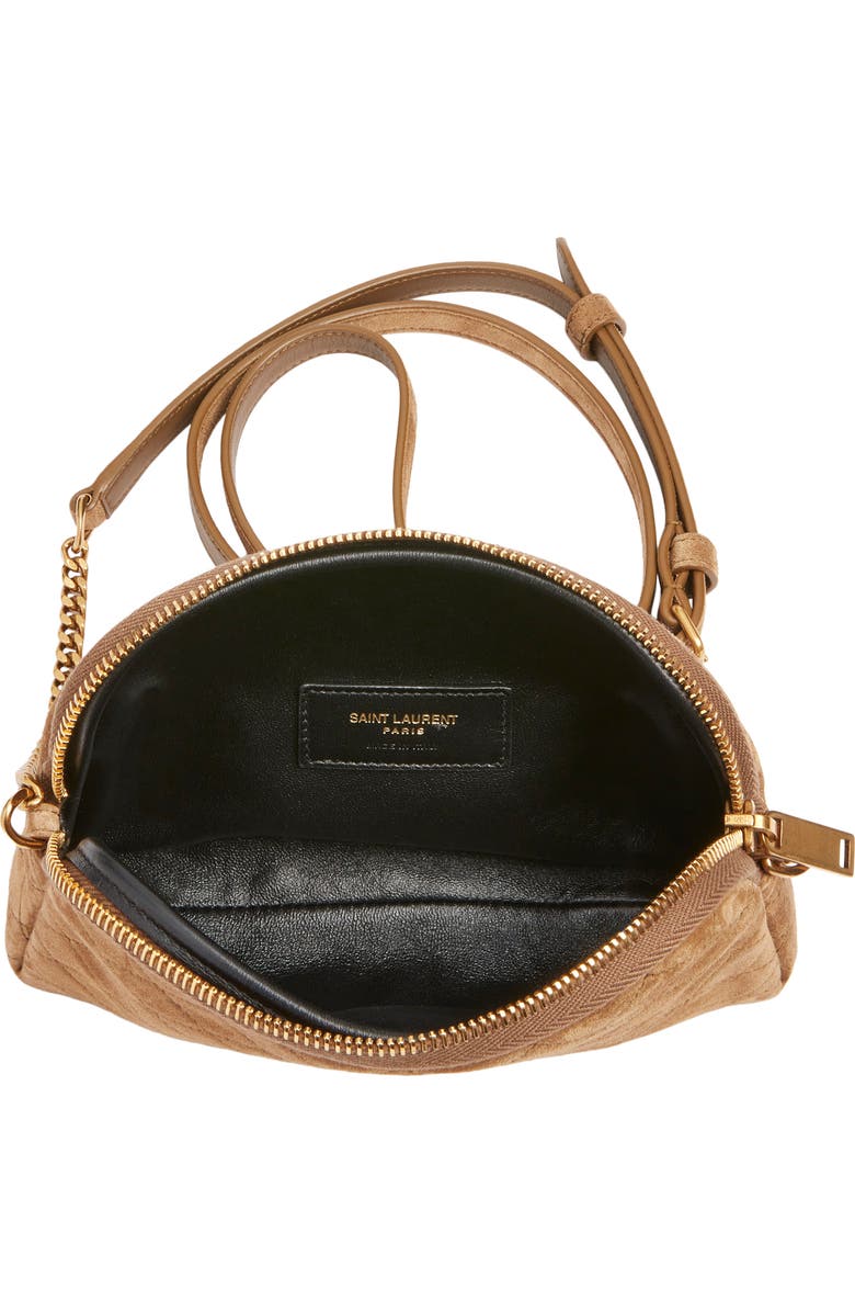 Saint Laurent Gaby Cassandre Quilted Suede Crossbody Pouch, Alternate, color, Golden Leaf