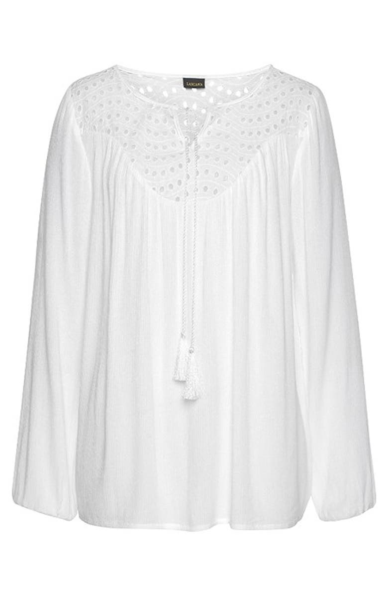LASCANA Women's Boho Eyelet Blouse, Alternate, color, White