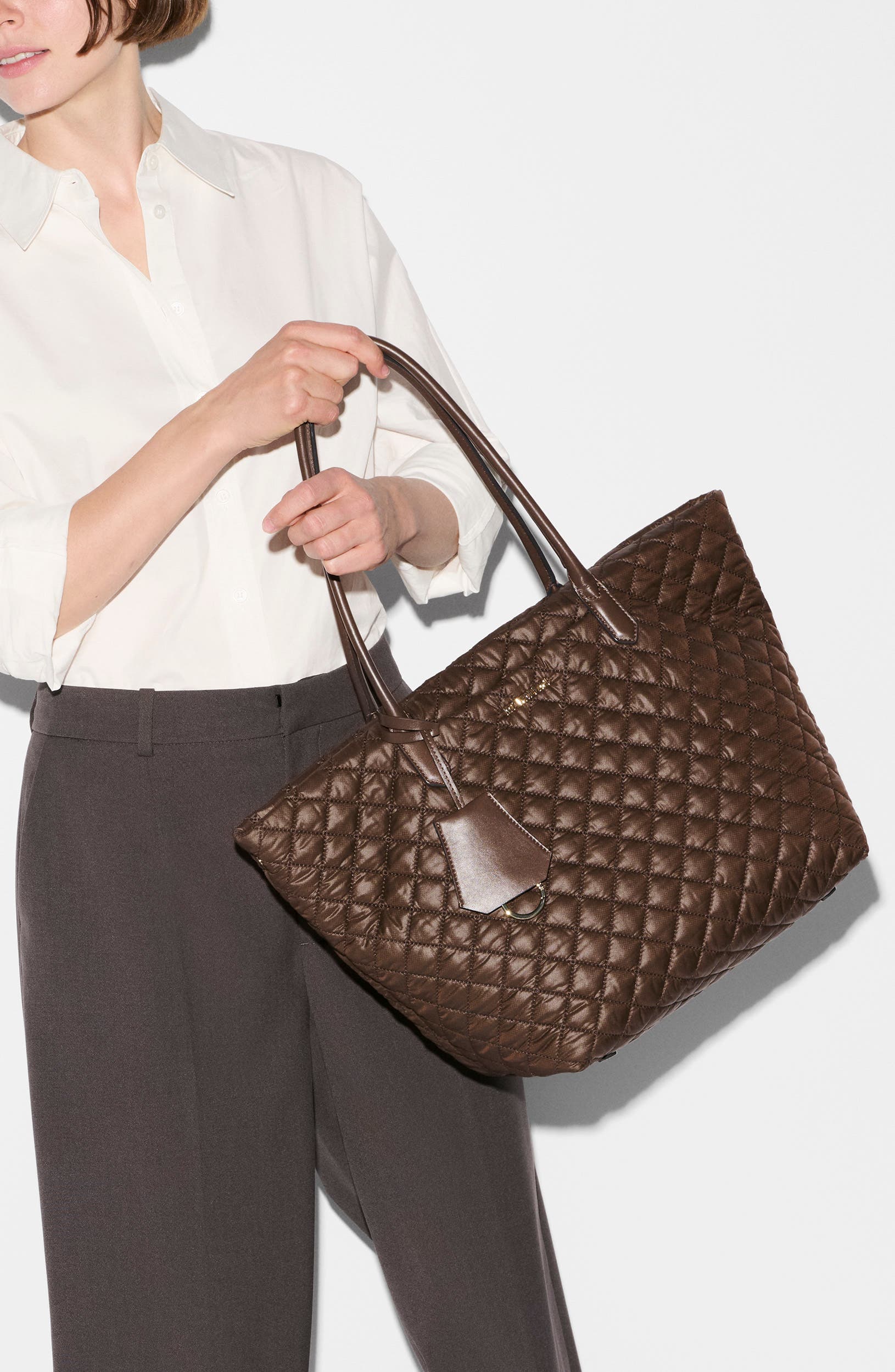 Medium Daily Quilted Nylon Tote, Alternate, color, WALNUT