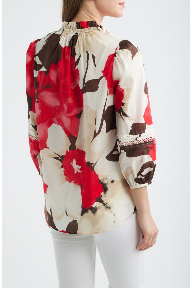 Ruffle Neck Cotton Button-Up Shirt, Alternate, color, WHITE DOVE MULTI