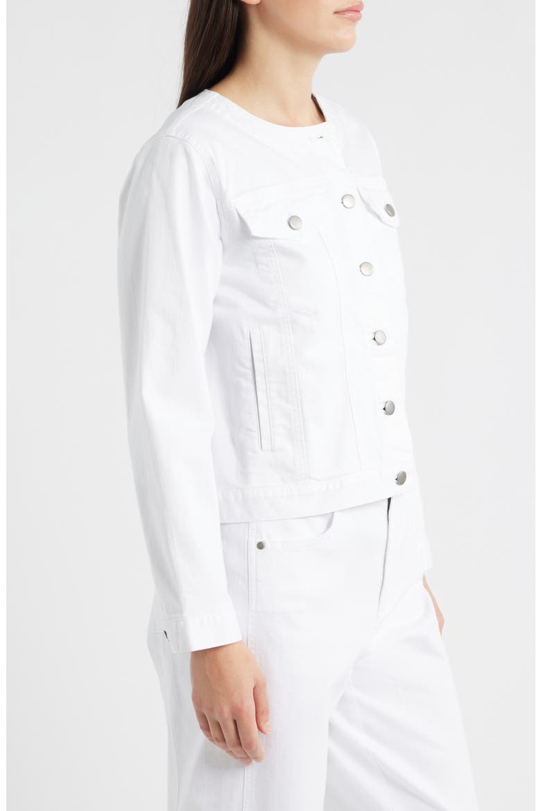 Stretch Organic Cotton Round Neck Jean Jacket, Alternate, color, WHITE