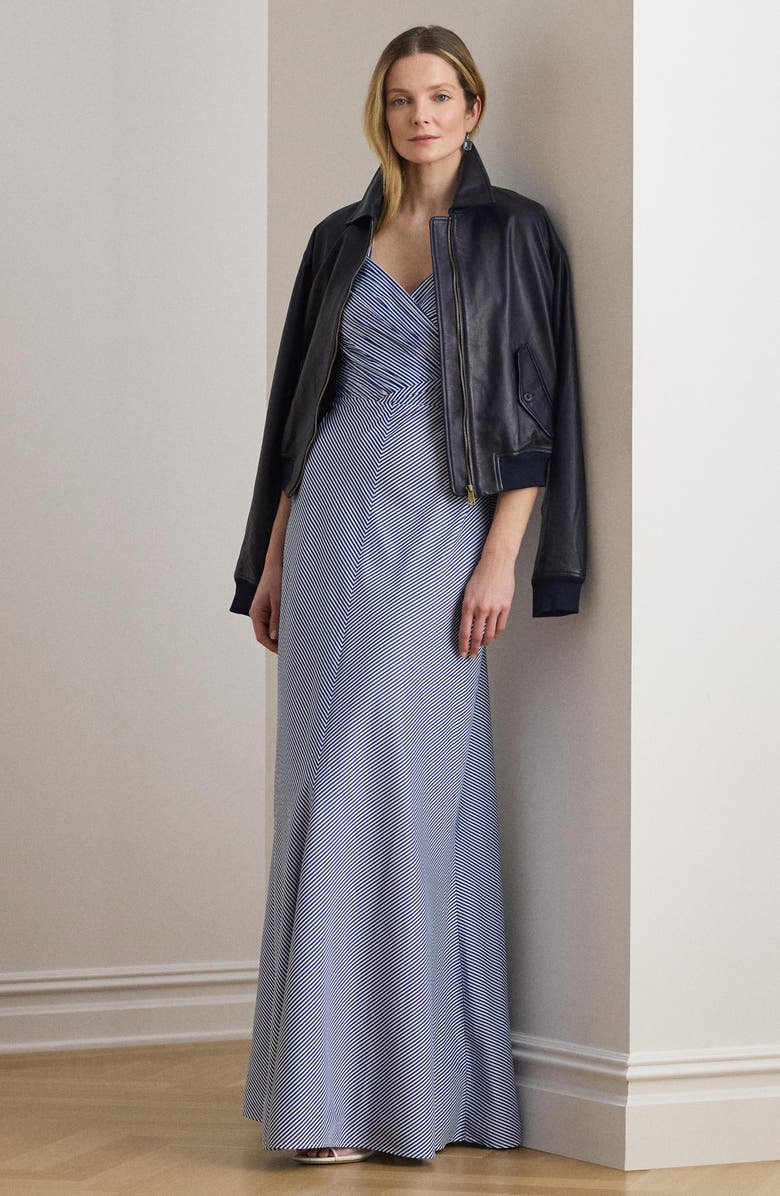 Lauren Ralph Lauren Stripe Crossback Taffeta Gown, Alternate, color, Blue/ White