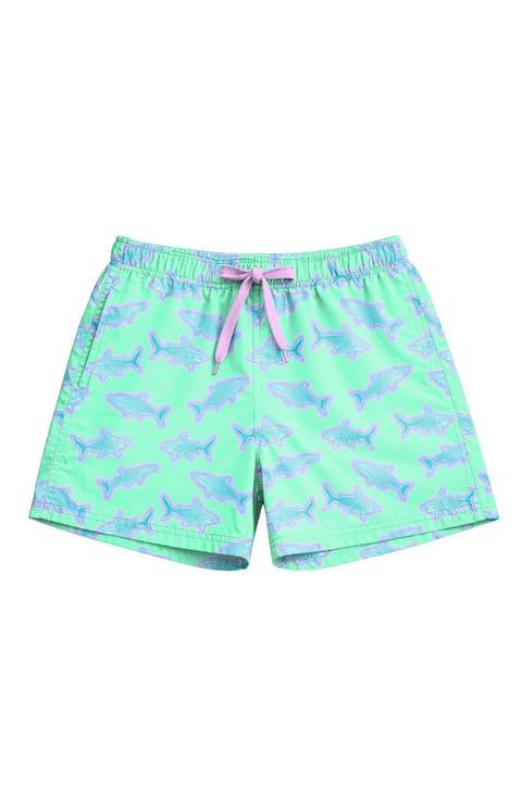 Boys Neon Sharks Print Board Shorts