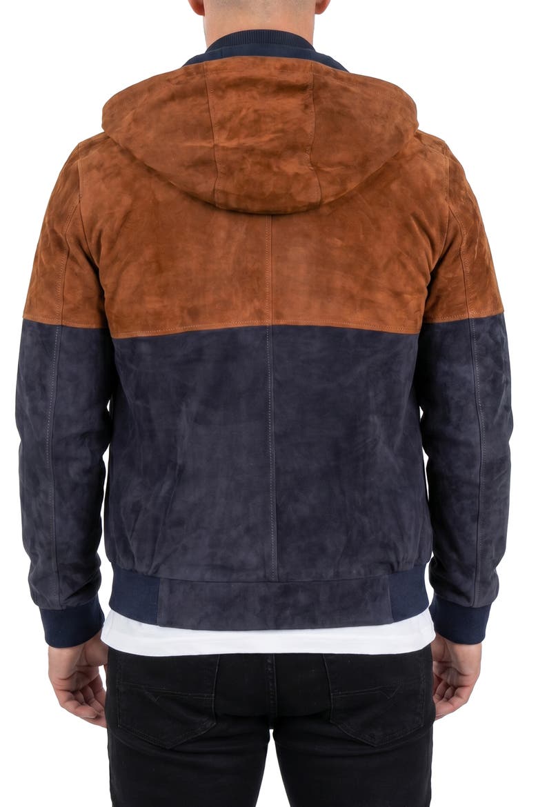Colorblock Leather Hooded Jacket, Alternate, color, MULTI