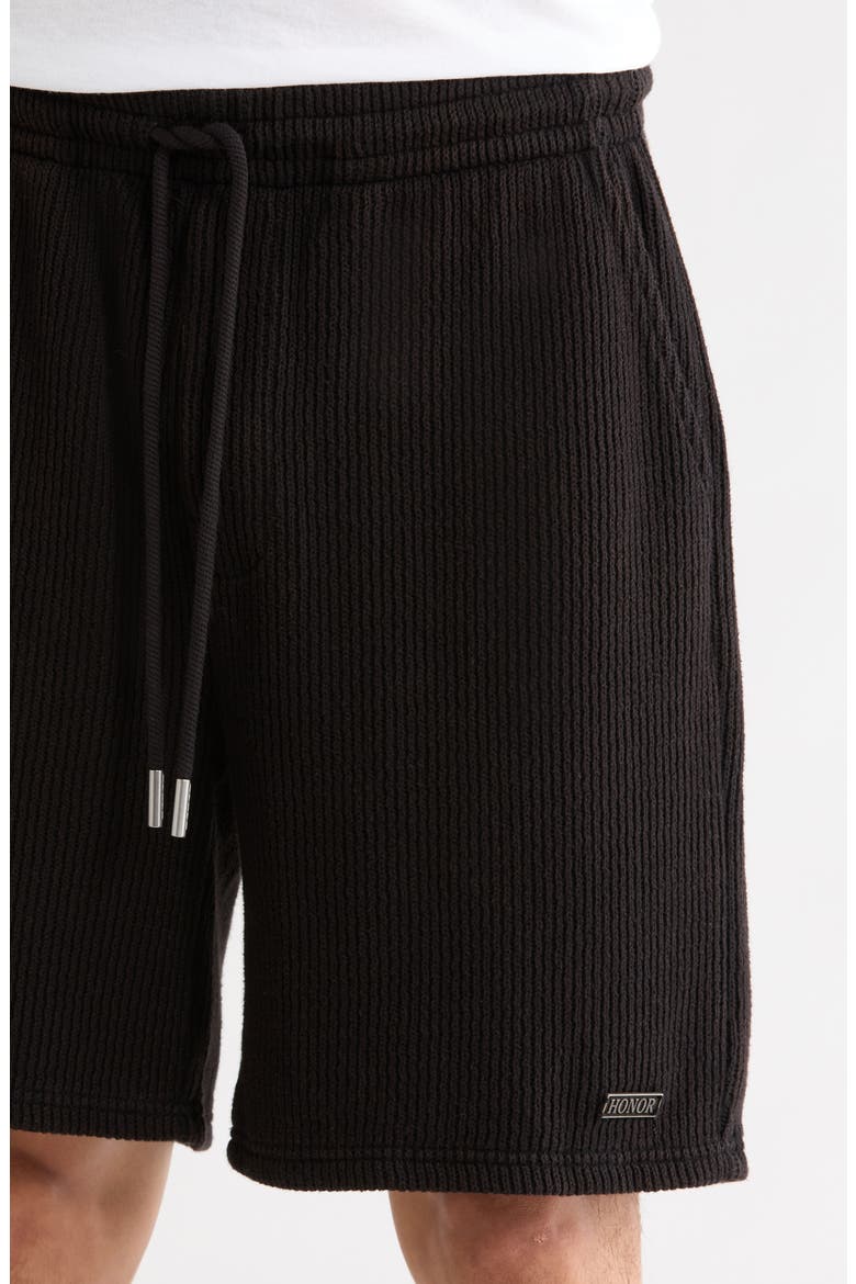 Rib Knit Stretch Cotton Blend Drawstring Shorts, Alternate, color, BLACK