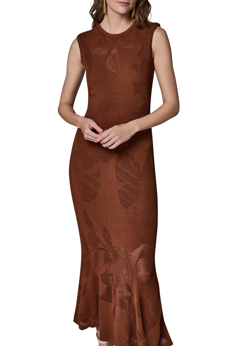 Floral Jacquared Sleeveless Dress, Alternate, color, COGNAC