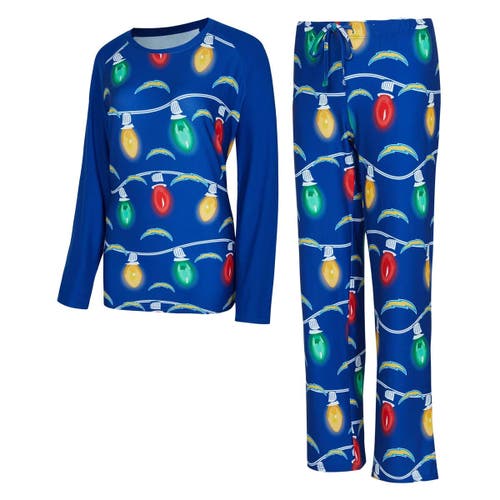 Concepts Sport Women's Los Angeles Chargers Garland Knit Raglan Long Sleeve T-shirt Pants Set In Blue