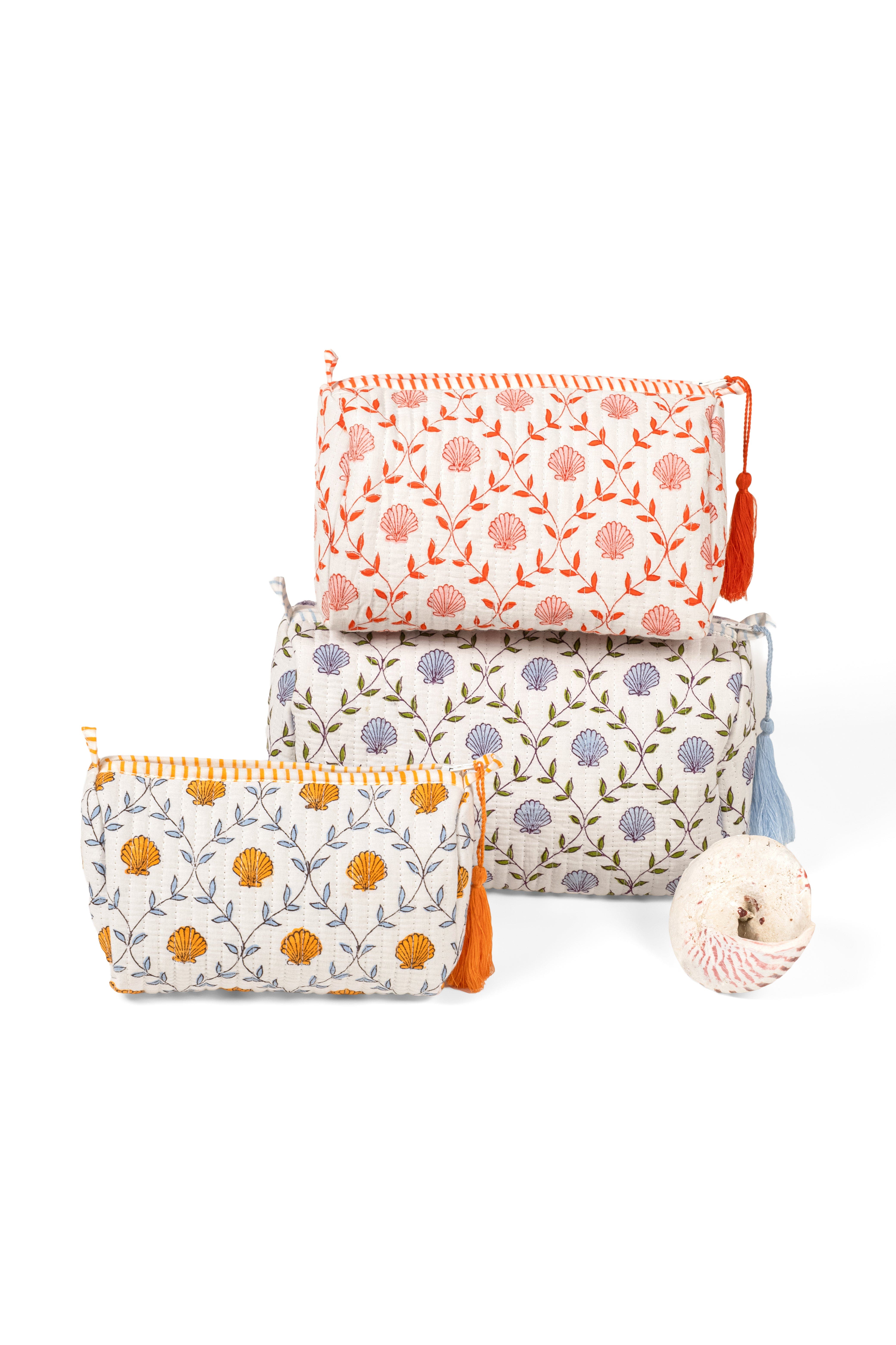 Seashell Blockprint Makeup Bag - Set of 3, Alternate, color, Seashell Pink