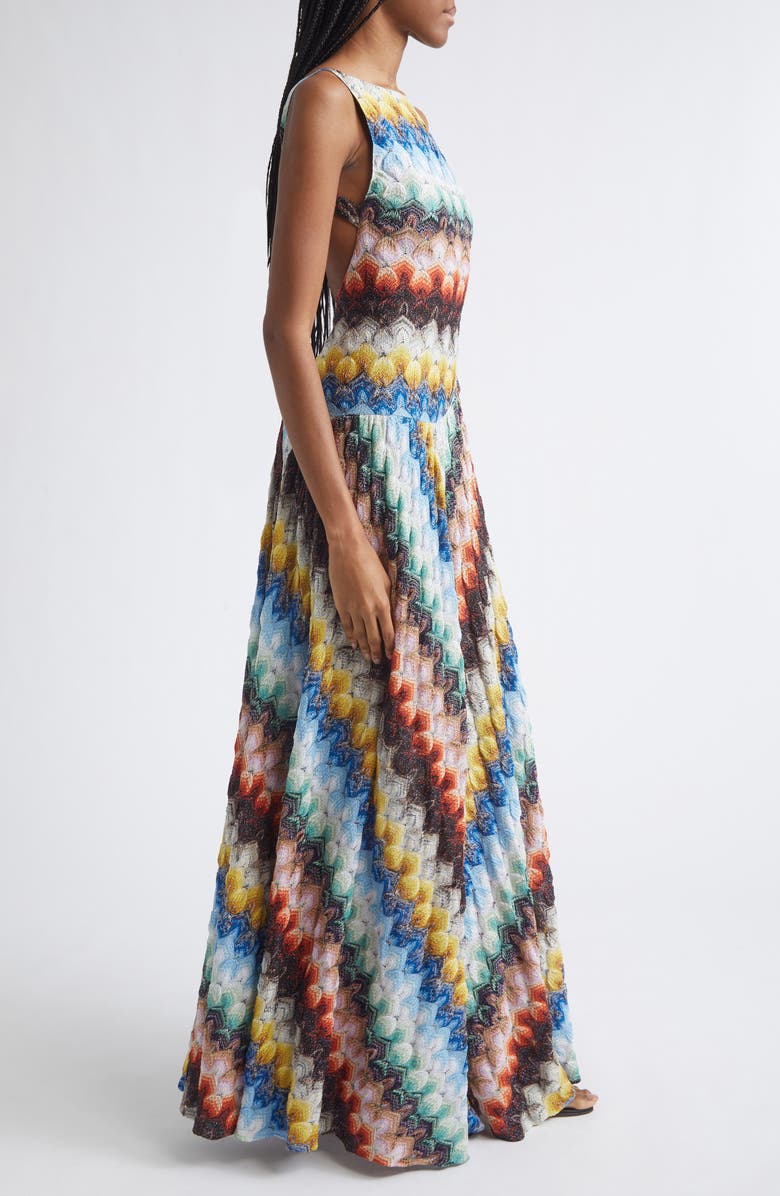 Missoni Metallic Knit Lace Gown, Alternate, color, Multicolor On Black Base