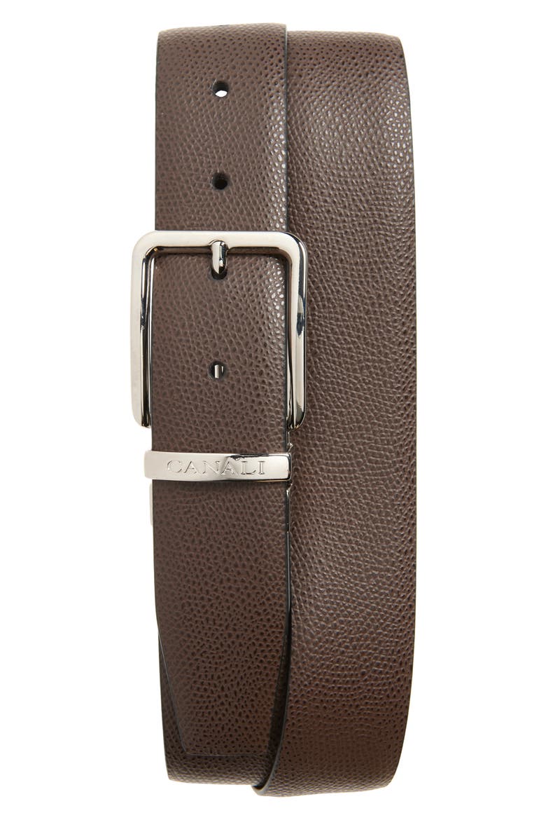 Reversible Leather Belt, Main, color, BROWN
