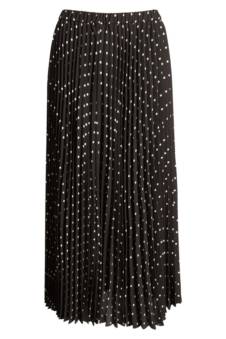 Polka Dot Pleat Midi Skirt, Alternate, color, ANNE BLACK/ ANNE WHITE