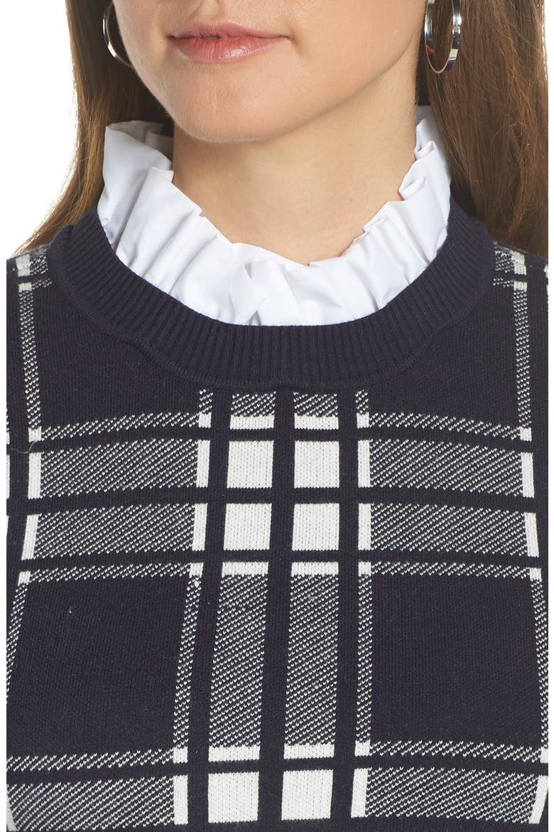 Plaid Bodice Long Sleeve Sweater Dress, Alternate, color, NAVY PLAID