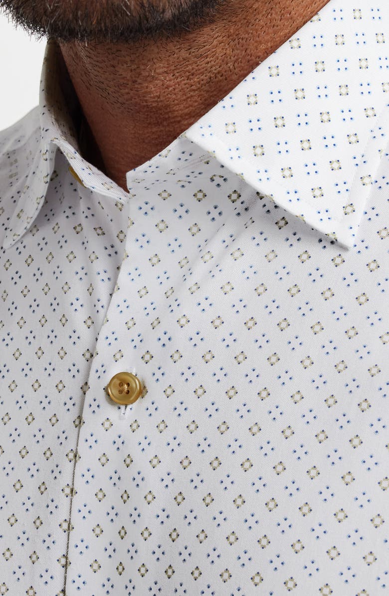 David Donahue Neat Geometric Print Cotton Button-Up Shirt, Alternate, color, White/ Sand