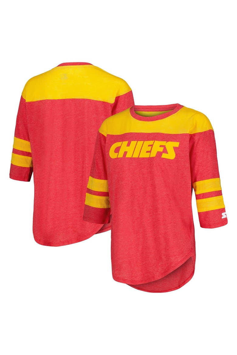 Women's Starter Red Kansas City Chiefs Fullback Tri-Blend 3/4-Sleeve T-Shirt, Main, color, Red