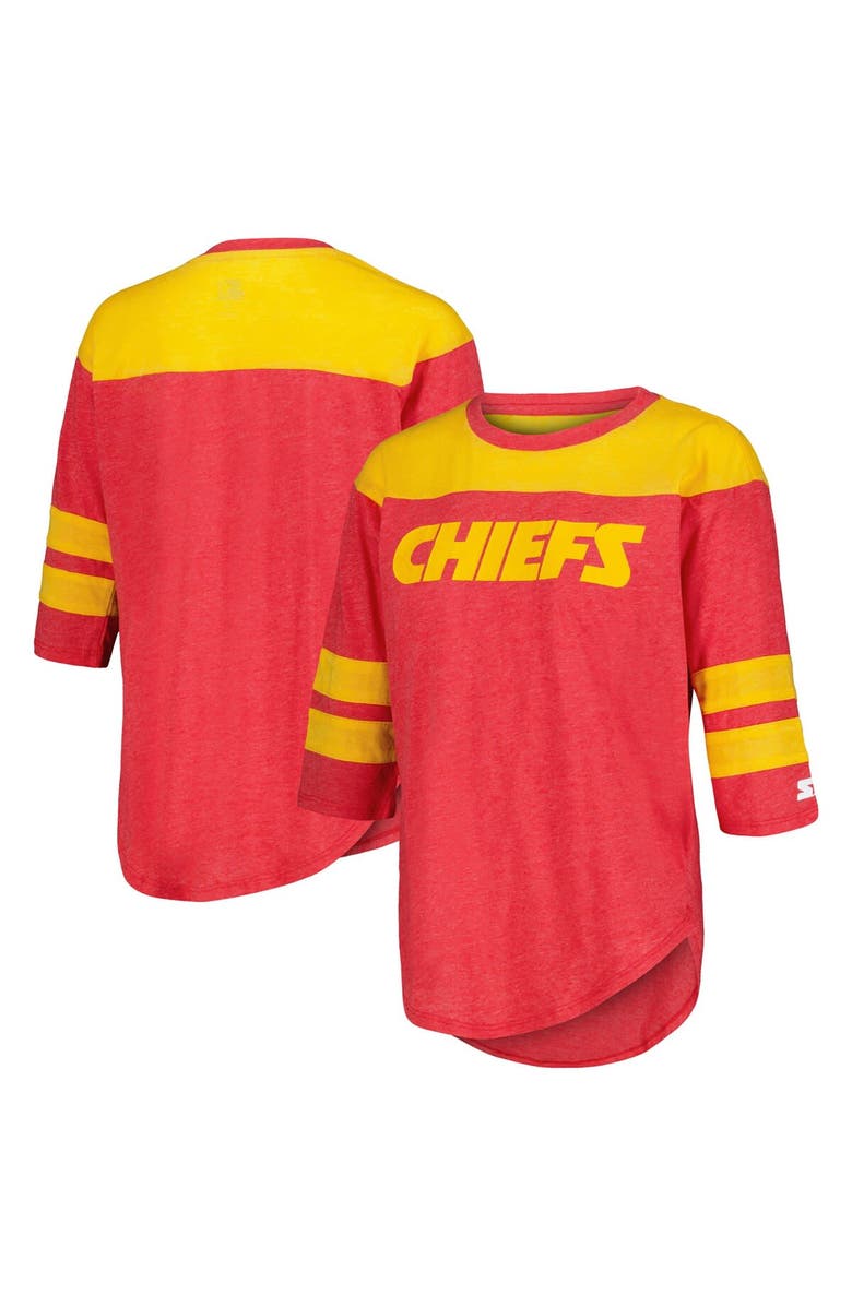 STARTER Women's Starter Red Kansas City Chiefs Fullback Tri-Blend 3/4-Sleeve T-Shirt, Main, color,