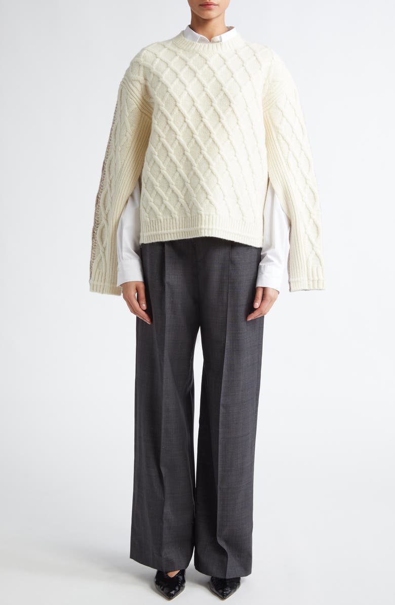 Maria McManus Two-Tone Merino Wool Twisted Cable Crewneck Sweater, Alternate, color, 