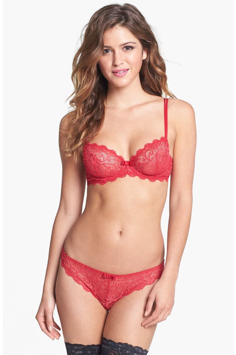 'Celeste' Underwire Demi Plunge Bra, Alternate, color, POPPY RED