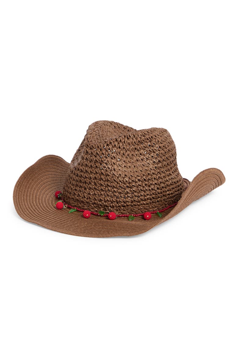 Crochet Straw Cowboy Hat with Bead Trim, Main, color, BROWN