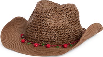 BCBGeneration Crochet Straw Cowboy Hat with Bead Trim 