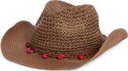 BCBGeneration Crochet Straw Cowboy Hat with Bead Trim