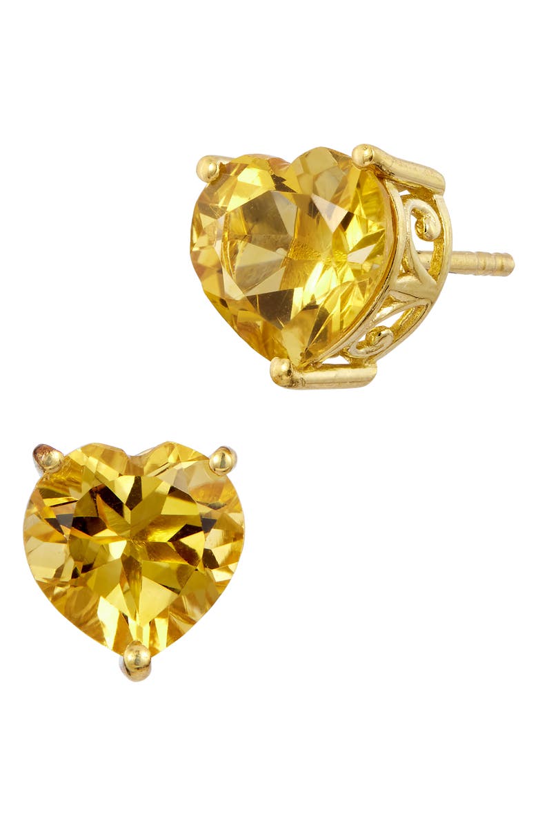 SAVVY CIE JEWELS Madeira Citrine Heart Stud Earrings, Main, color, Yellow
