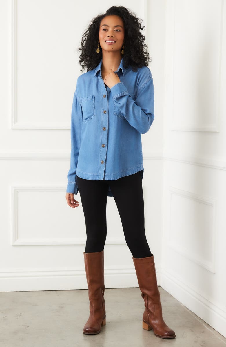 Karen Kane Denim Button-Up Shirt, Alternate, color, Denim