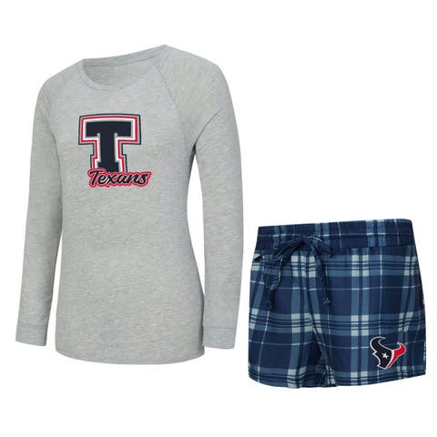Women's Concepts Sport  Heather Gray/Navy Houston Texans Regulate Plaid Long-Sleeve T-Shirt & Shorts Sleep Set