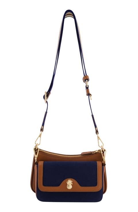 Canvas & Leather Trim Double Crossbody Bag