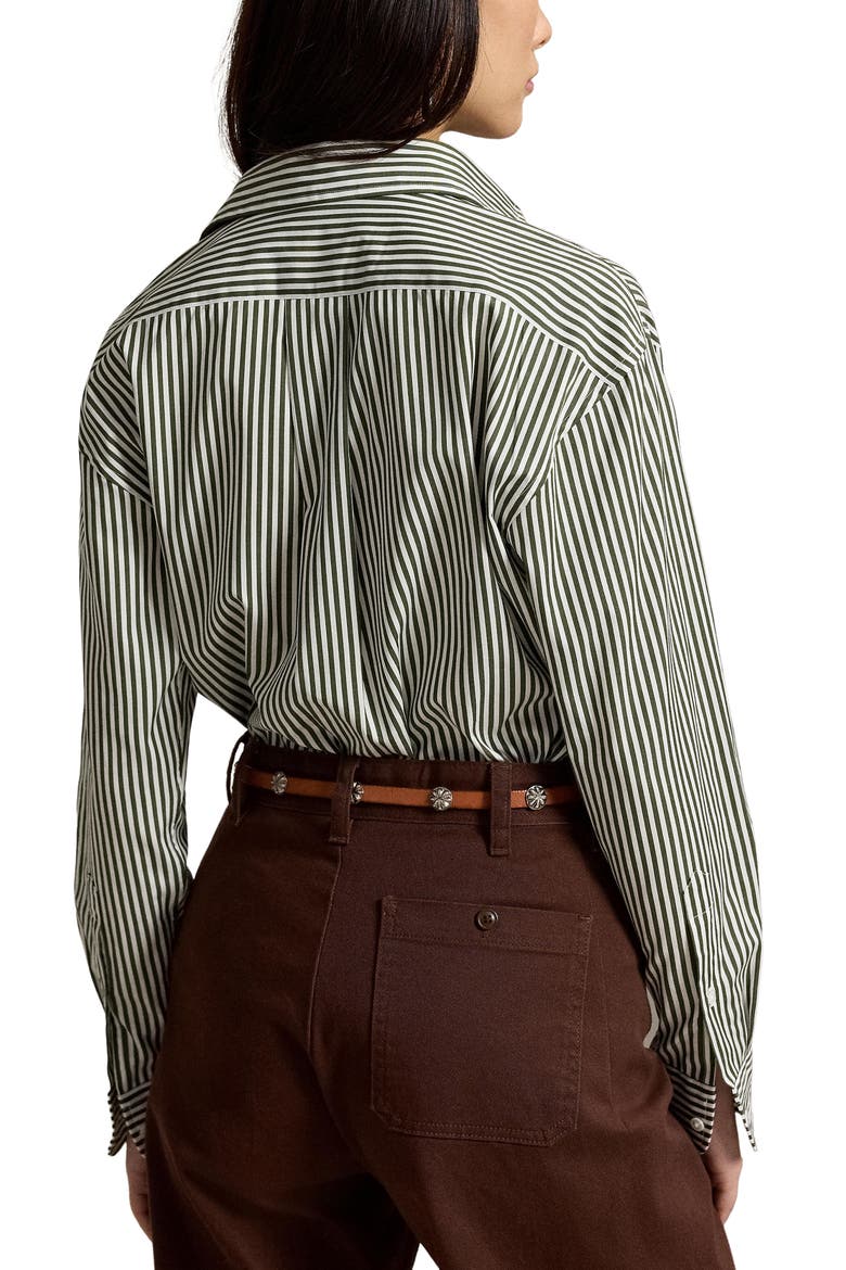Stripe Relaxed Fit Cotton Button-Up Shirt, Alternate, color, DARK GREEN/ WHITE