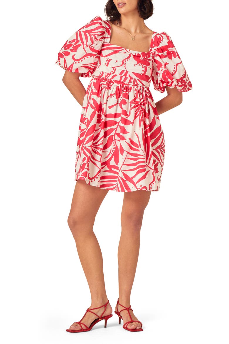 Nova Print Organic Cotton Puff Sleeve Minidress, Main, color, RED