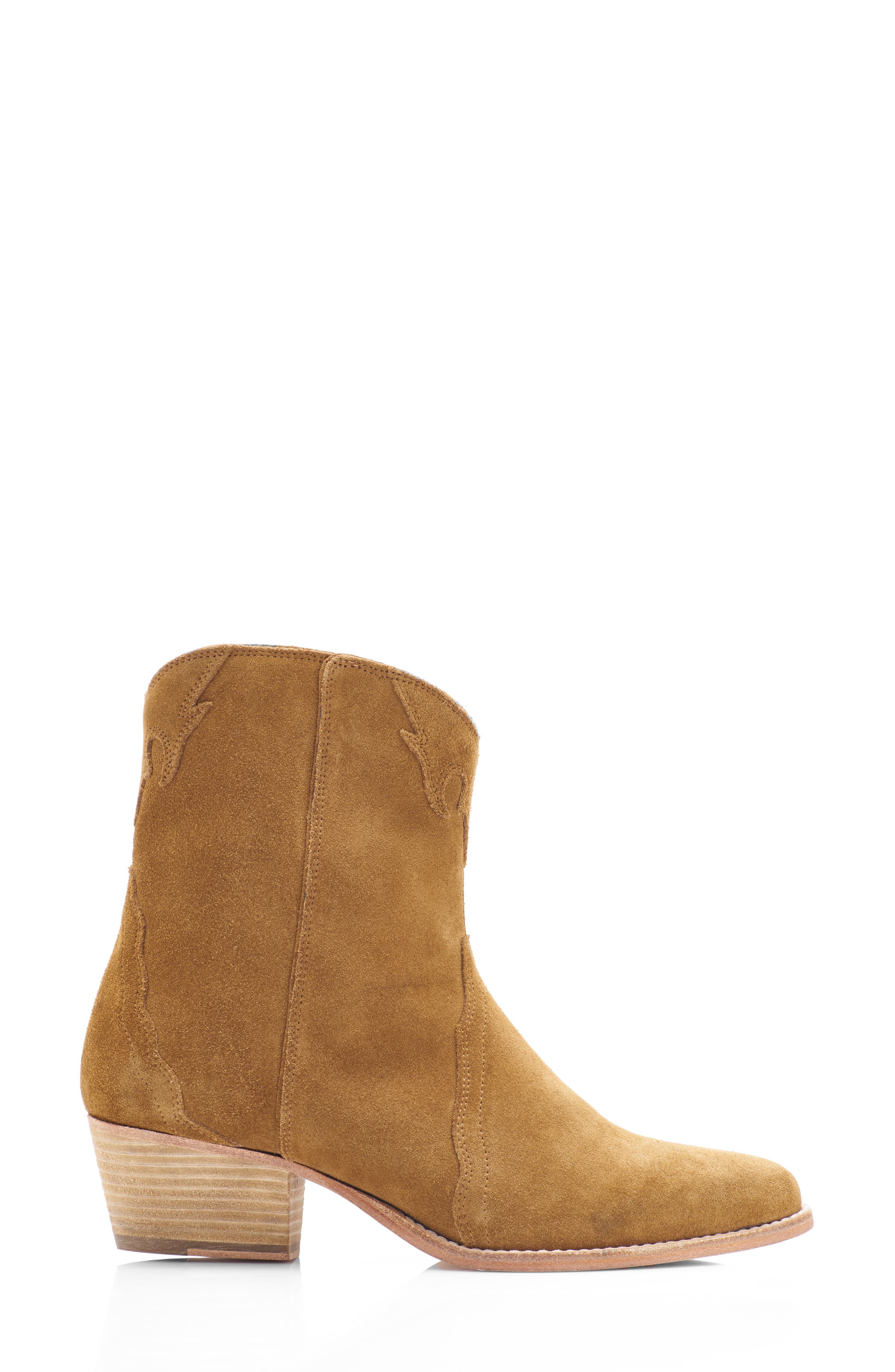 Free People New Frontier Western Bootie, Alternate, color, Camel Suede