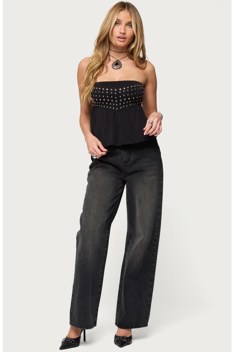 Grommet Detail Strapless Top, Alternate, color, BLACK