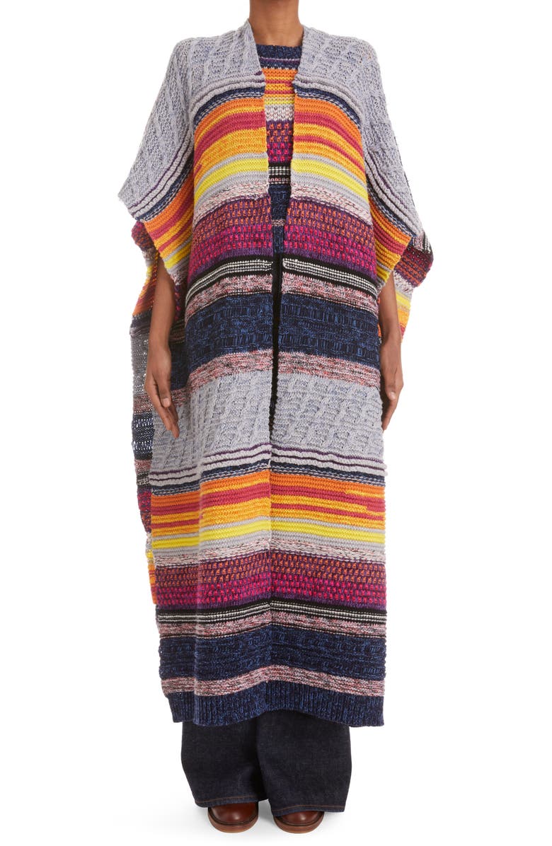 Chloé Stripe Cap Sleeve Cashmere & Wool Sweater, Alternate, color,