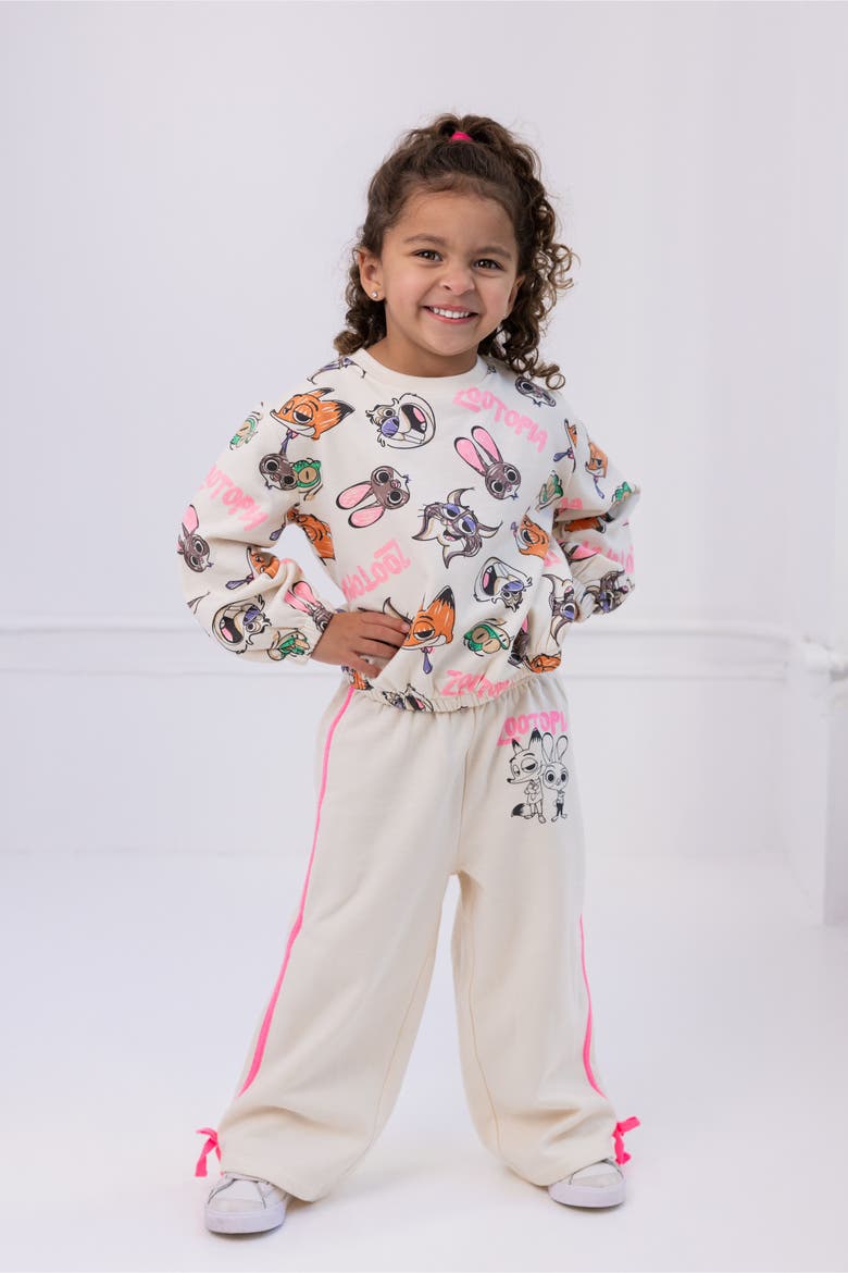Zootopia Girls' Fleece 2-Piece Sweatshirt and Pants Set, Alternate, color, Cream Judy Nick