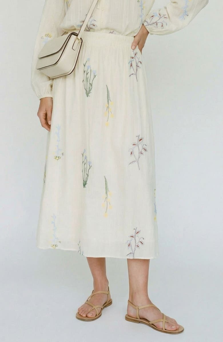 VERO MODA Lina Embroidered Midi Skirt, Main, color, Snow White Detailcolorful Emb