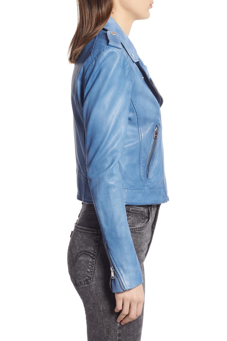 Donna Lambskin Leather Moto Jacket, Alternate, color, FADED DENIM