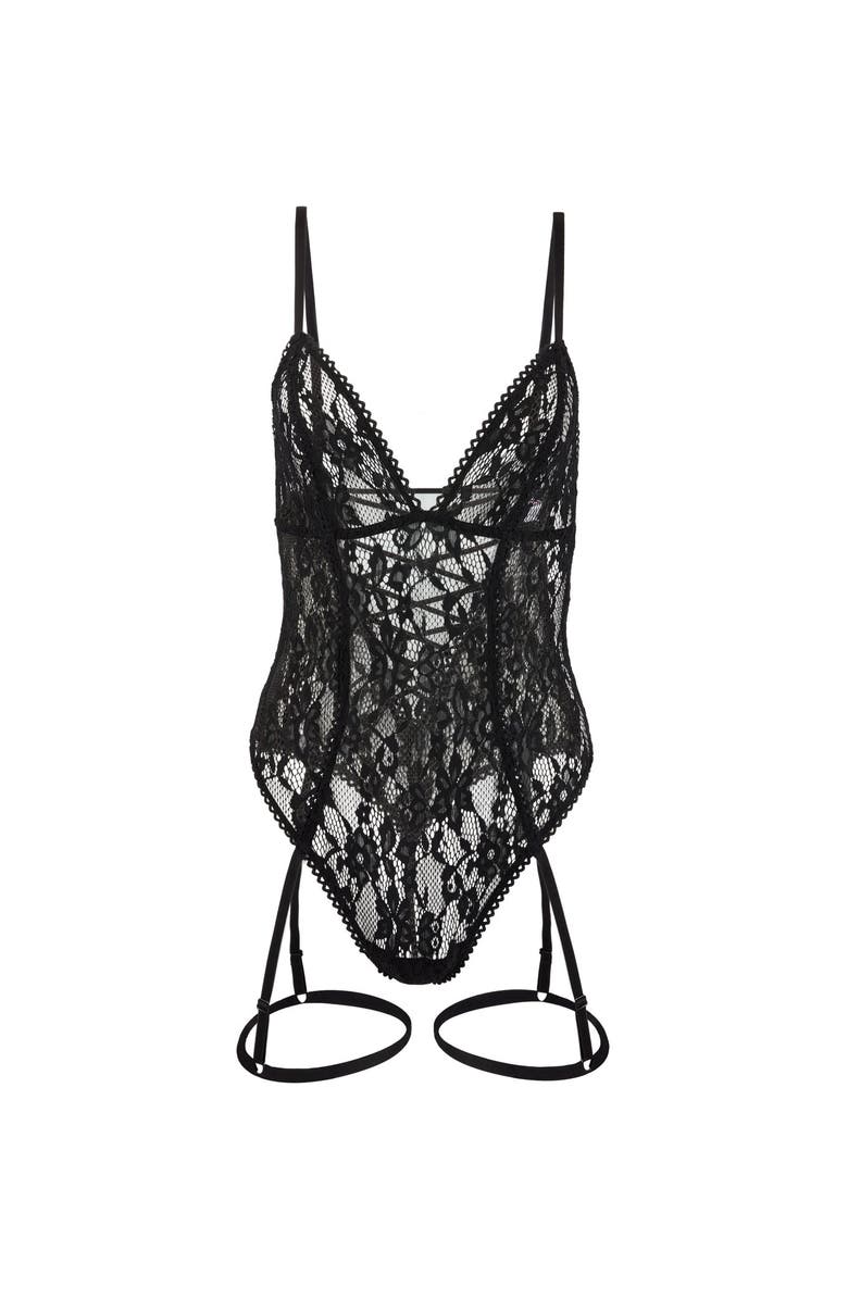 Adore Me Clarisse Bodysuit Lingerie, Alternate, color, Black