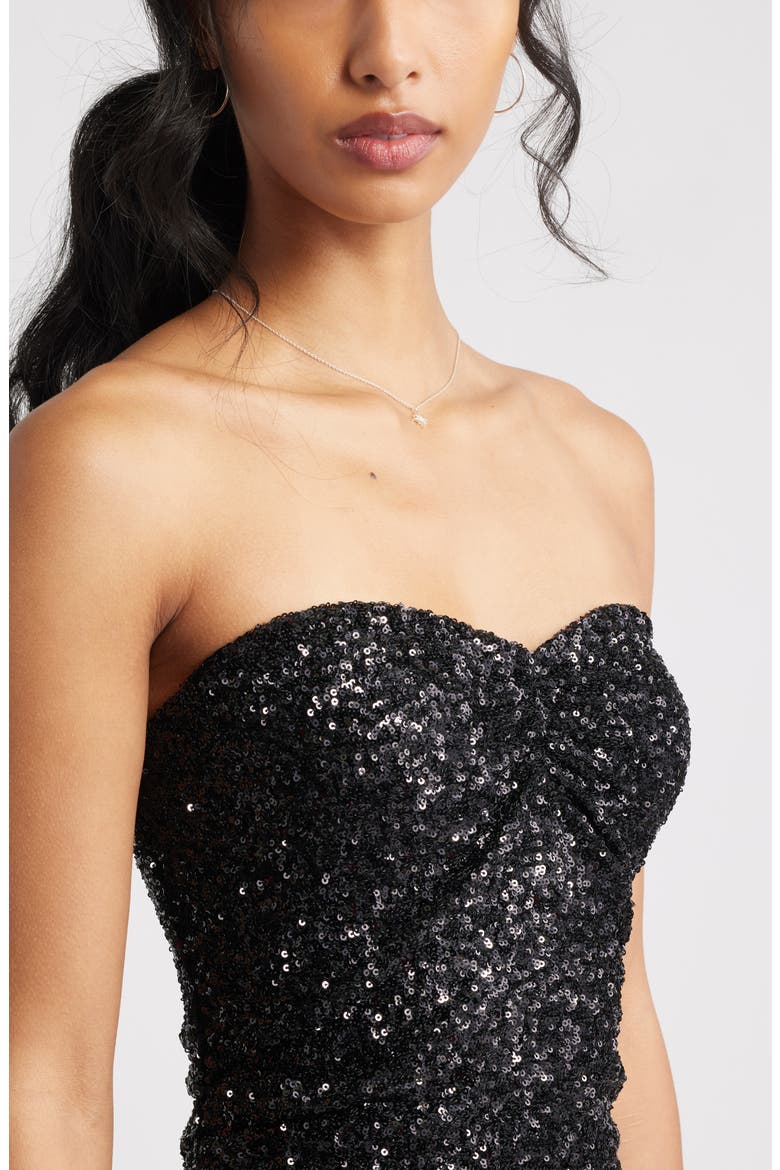 Strapless Sequins Flounce Hem Minidress, Alternate, color, BLACK