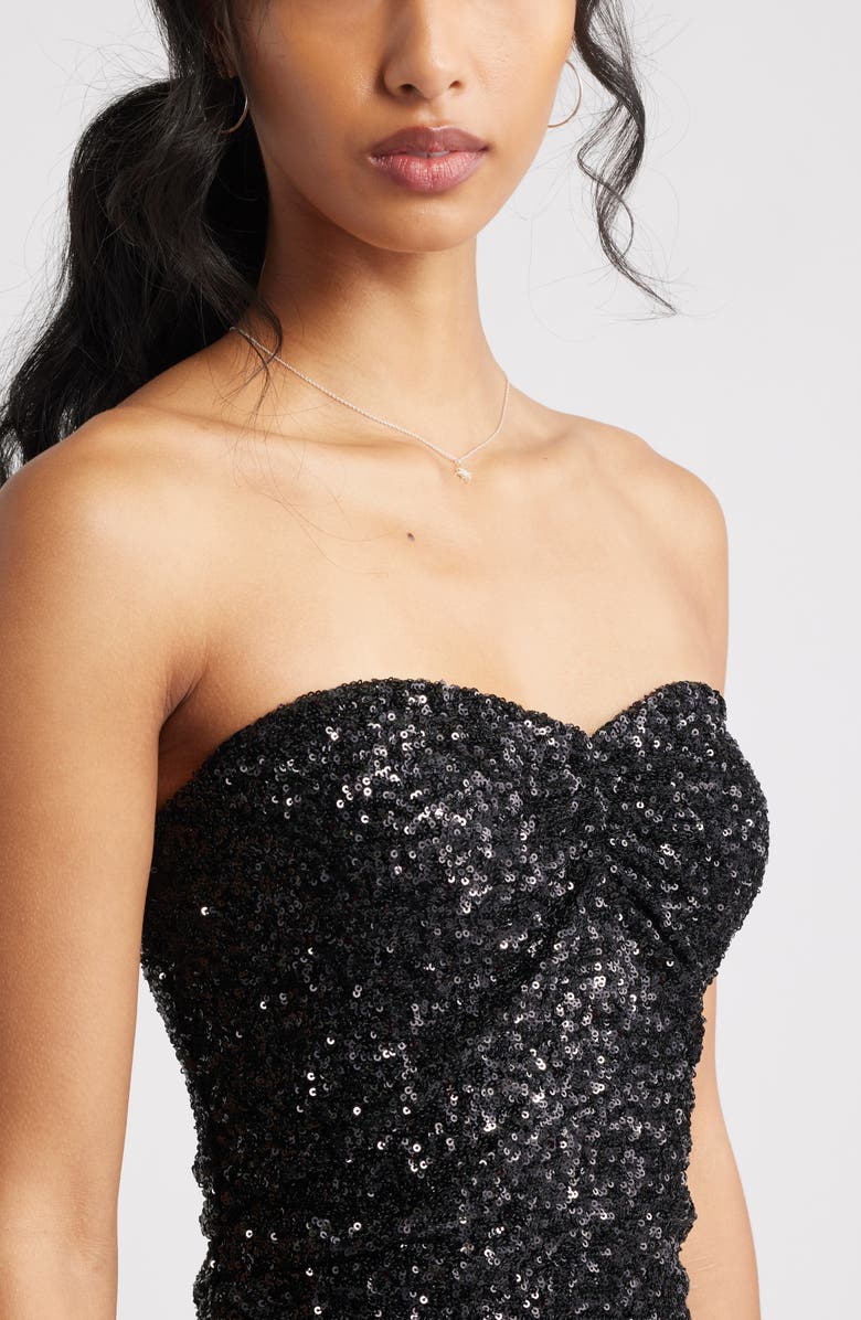 BP. Strapless Sequins Flounce Hem Minidress, Alternate, color, Black